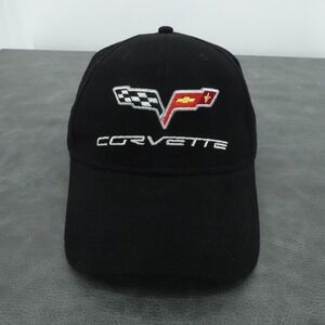 Corvette Hat Cap Mens Black Adjustable Embroidered Logo GM Licensed